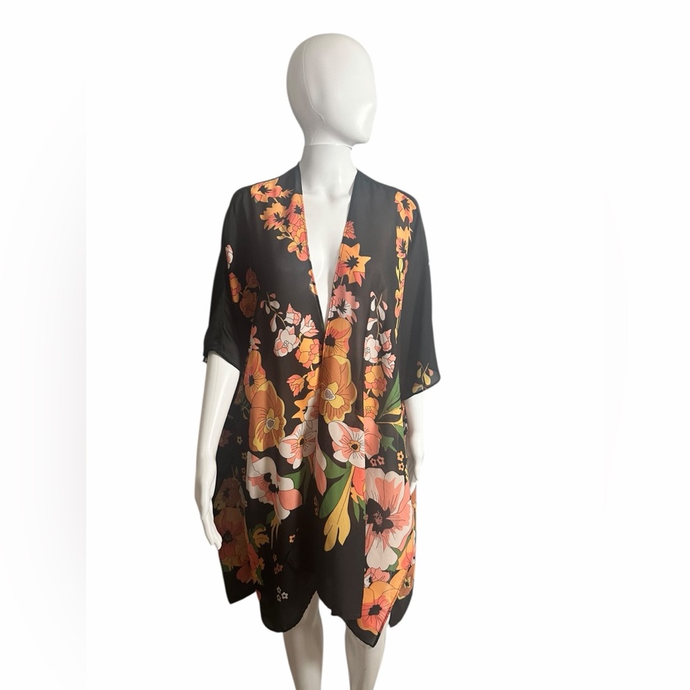 Floral Kimono with Orange and Pink Flowers